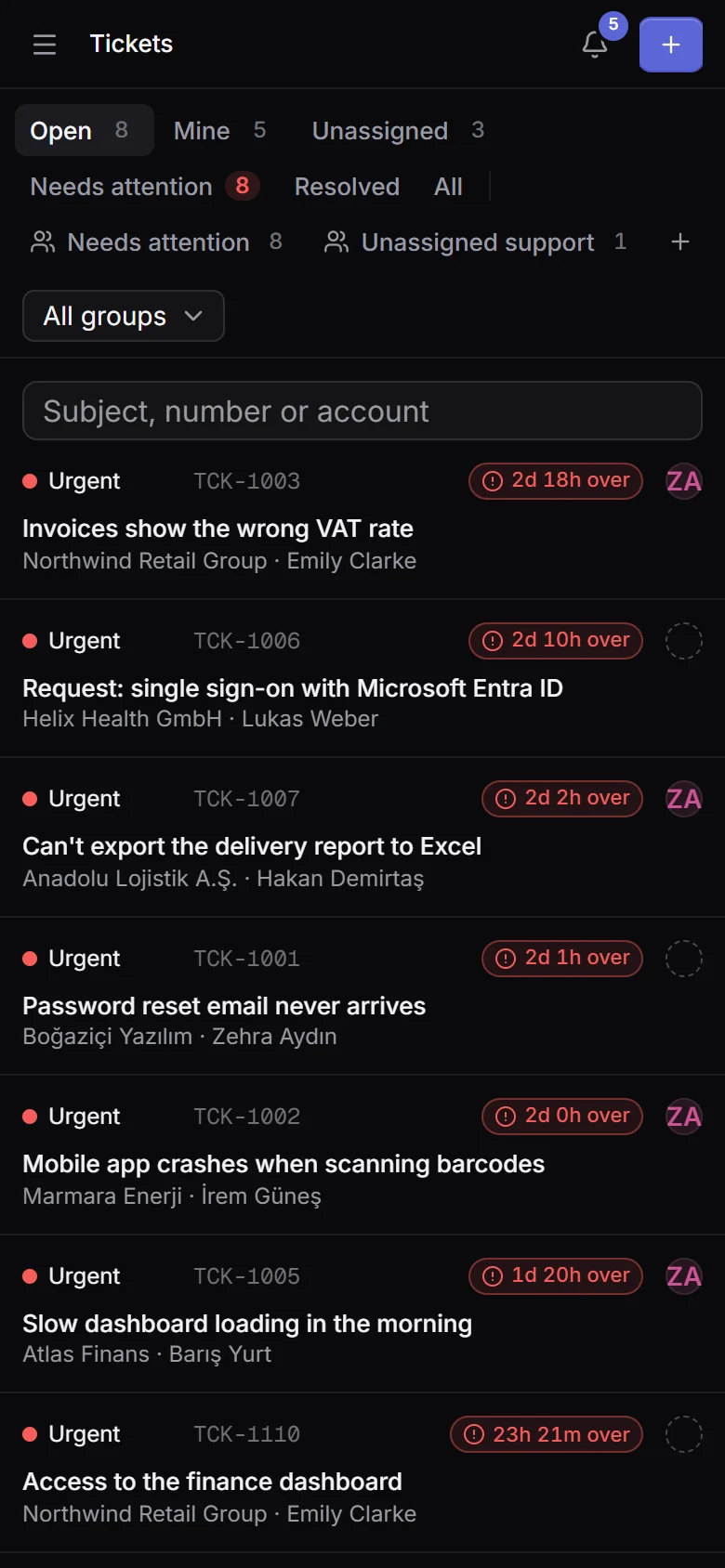 The ticket queue on a phone