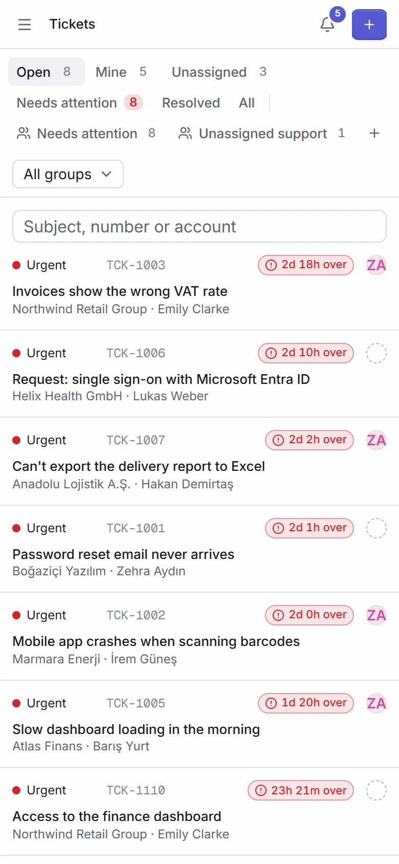 The ticket queue on a phone